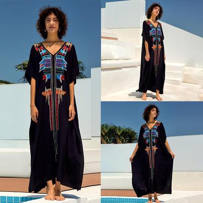 Women's Plus Size Embroidered Beach Dress Holiday Sun Shirt Bikini Cover Up
