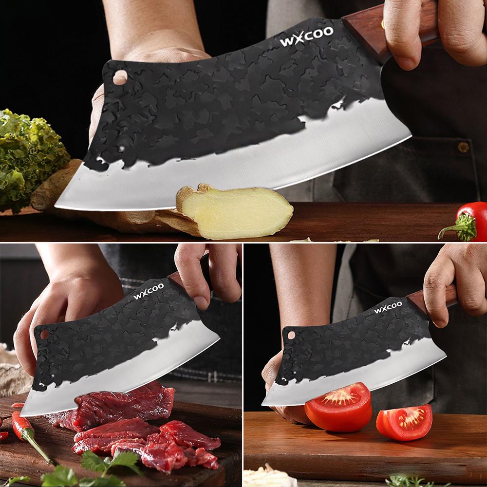 WXCOO Hand Forged Butcher Knife Stainless Steel Boning Knife Cutting Board Set Kitchen Knives Chopping Tools BBQ Meat Cutting