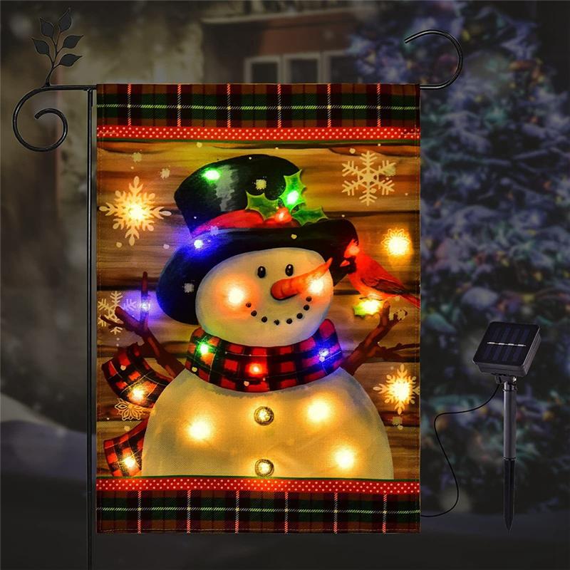 T02C!Lighted Winter Garden Flag For Outside 12X18in Double Sided For Yard Garden Lawn