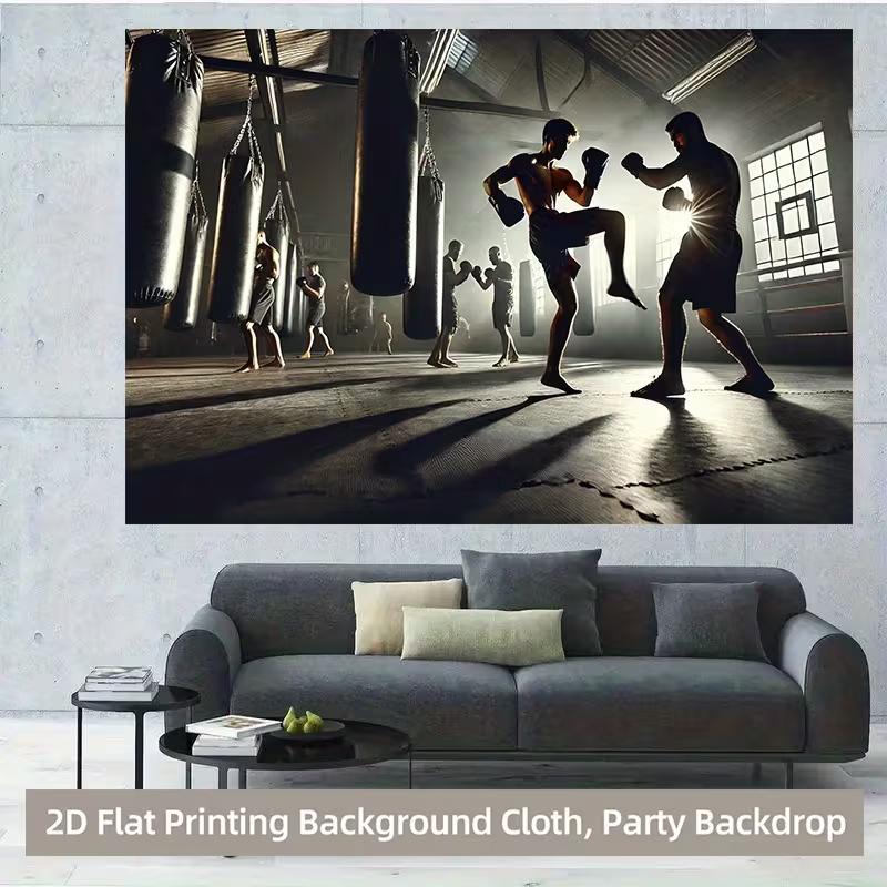 2D Industrial Boxing Gym Tapestry with Punching Bags Wall Hanging
