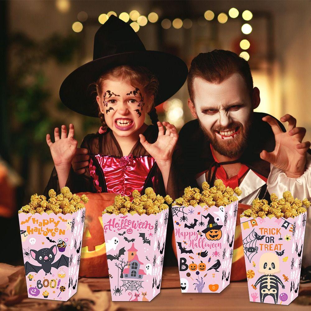 4pcs Pink Halloween Popcorn Box Paper Pumpkin Gift Packing Box Kids