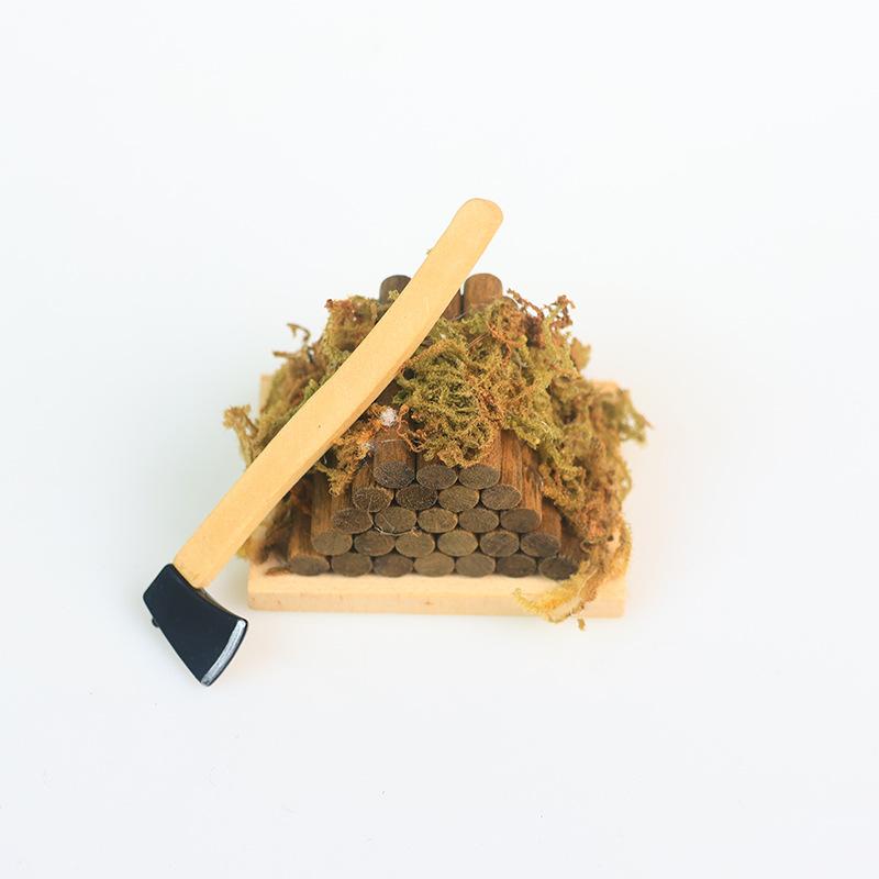 1 Set Mini Axe Firewood Pile Model Kids Pretend Toys DIY Dollhouse Kitchen Toy Miniature Outdoor Garden Scene Decor