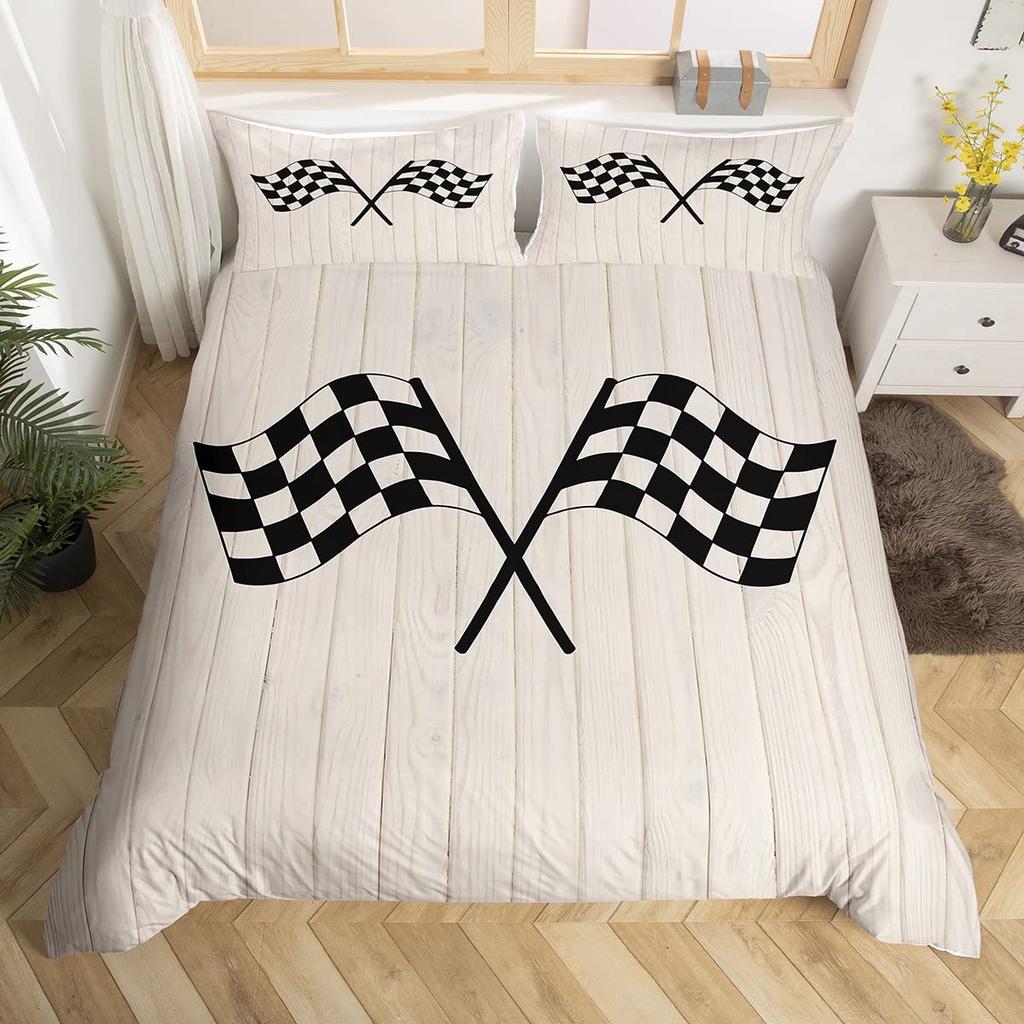 Checkered Flag Duvet Cover Sets for Teens Adults Queen Lightweight Quilt Covers Racing Themed Bedding Set Bedroom Decor No Quilt