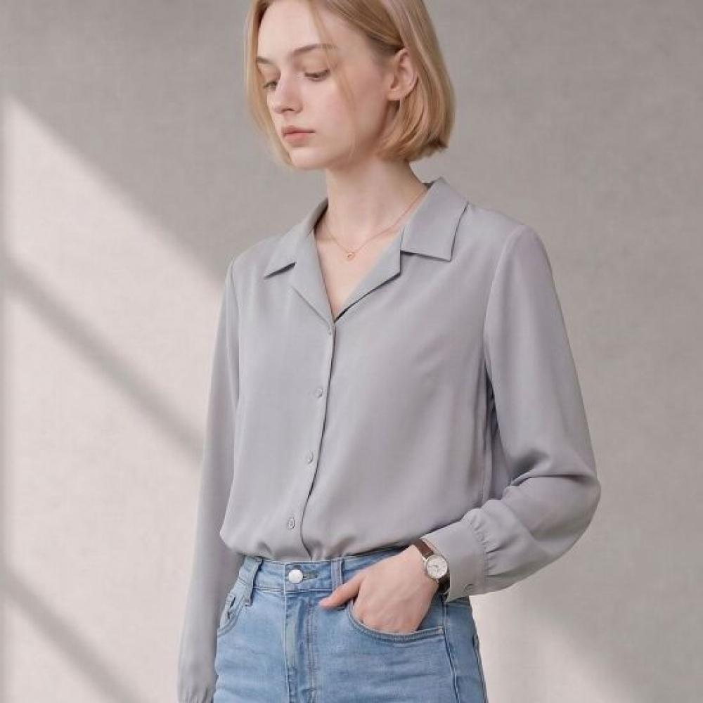 Melting Brown Women Semi Loose Fit Long Sleeve Shirt Open Collar Pajama Shirt Bl