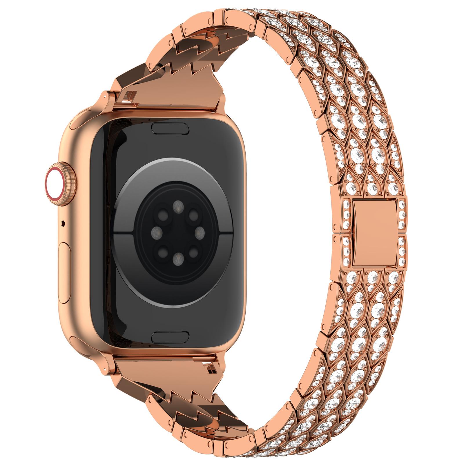 

For Apple Watch 10 46mm/Ultra 2/Ultra 49mm/9 8 7 45mm/SE (2023) SE (2022) SE 6 5 4 44mm/3 2 1 42mm Watch Band Rhinestone Strap Rose Gold