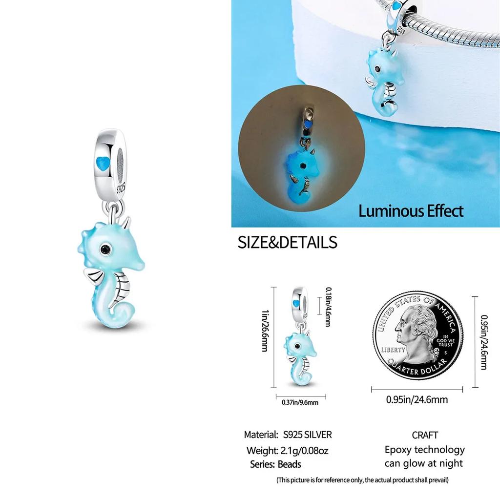 Colorful Copper Blue Glow-In-The-Dark Murano Princess Glass Beads Fits Original Bracelet Jewelry Set Accessories