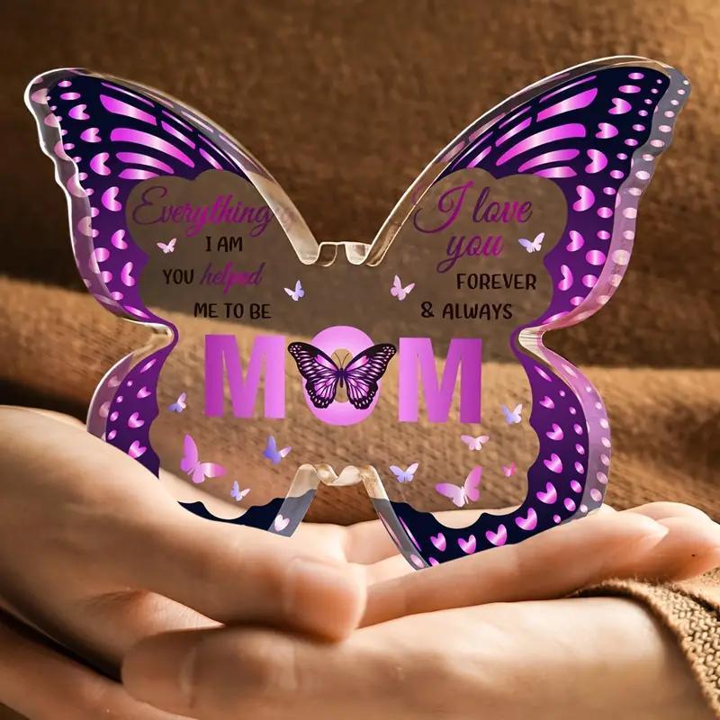 Mother's Day Acrylic Decoration, Mom Purple Butterfly-shaped Acrylic Decoration Gift for Mother, Party Decoration Bookshelf Desk Table Decoration, Nu