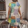 European and American Women's Clothing Foreign Trade Amazon Summer Geometric Printing Elegant V-neck Button Up Dress