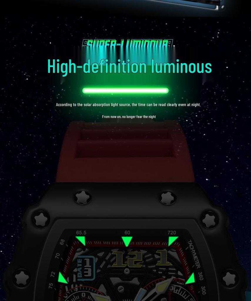 Men's Richard Luminous Calendar Wine Barrel Watch, Hollowed-Out Design, Trendy Mechanical Look