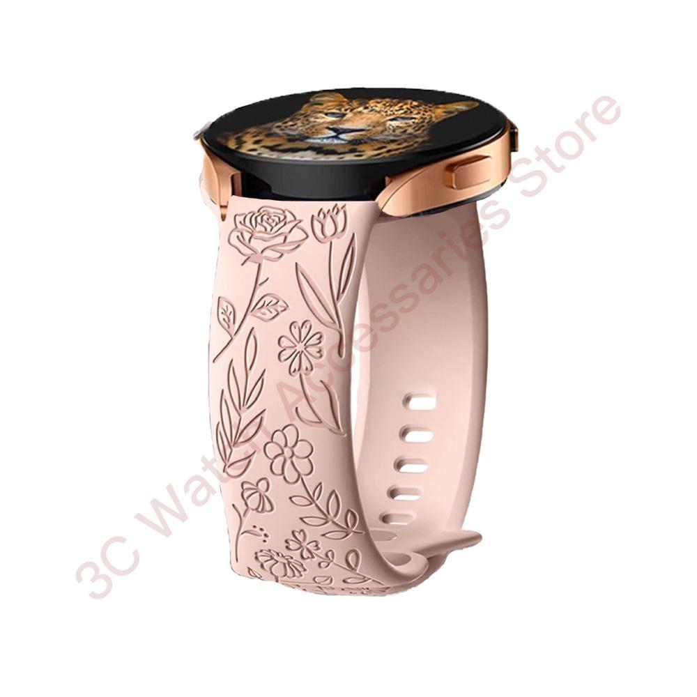 18mm 20mm 22mm Rose engrave Band for Samsung Galaxy Watch 654 40mm 44mm Gear S3 Silicone Cute Strap Classic 43mm 45mm Active 2