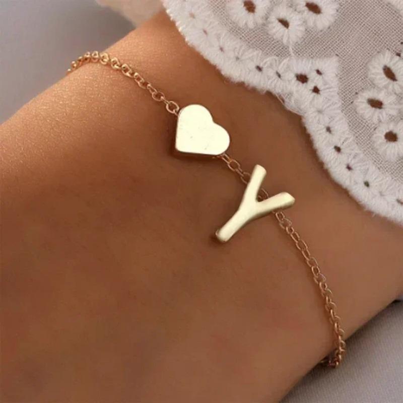 26 English Initial Letter Bracelets for Lovers Men Women 2026 New Simple DIY Personalized Name Alloy Bracelets Zircon