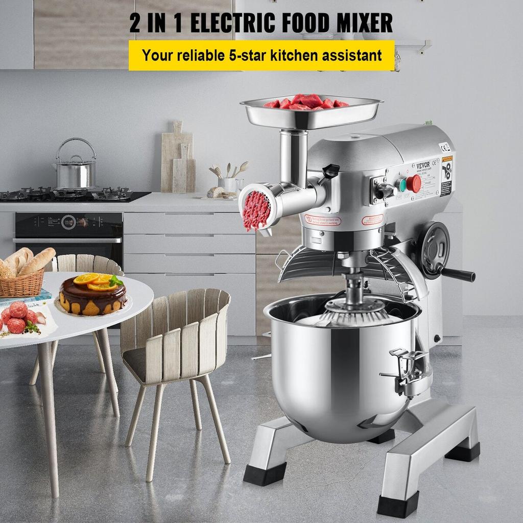 Commercial Stand Mixer, 20Qt Stainless Steel Bowl, 1100W 2 in 1 Multifunctional Electric Food Mixer with Meat Grinder & 3 Speeds, Dough Hook Whisk