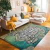 Vintage Tiger Themed Rug Various Artistic Tiger Designs with Floral Borders Soft Non Slip Carpet for Living Room Bedroom Decor