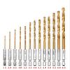 13Pcs HSS Aço de alta velocidade Titânio revestido Broca Bit Set 1/4 Hex Shank 1.5mm-6.5mm Hexagonal Handle Twist Broca