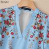 ZANZEA Women Casual V-neck Floral Print Short Sleeve Blouse