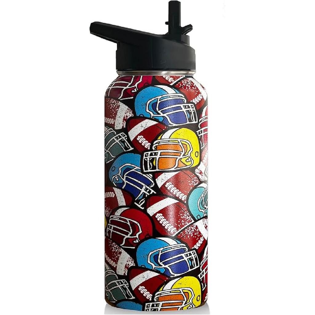 32oz Soccer Water Bottle Insulated Vacuum Stainless Steel Tumbler Travel Mugs With Straw for Gym Camping Hiking