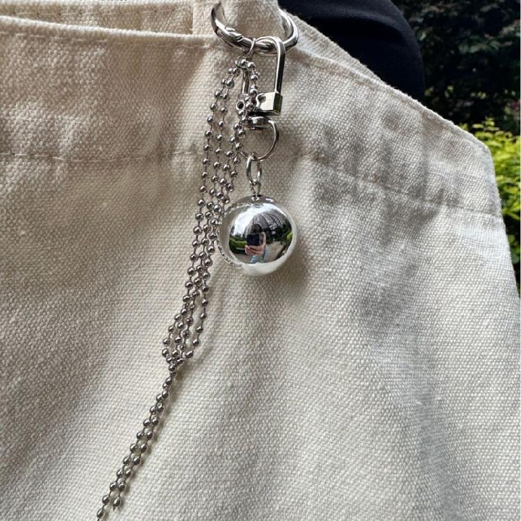 Stylish Silver Big Sphere Metal Charm Delicate Large Silver Sphere Pendant Keyring Charm for Art Lovers and Collectors
