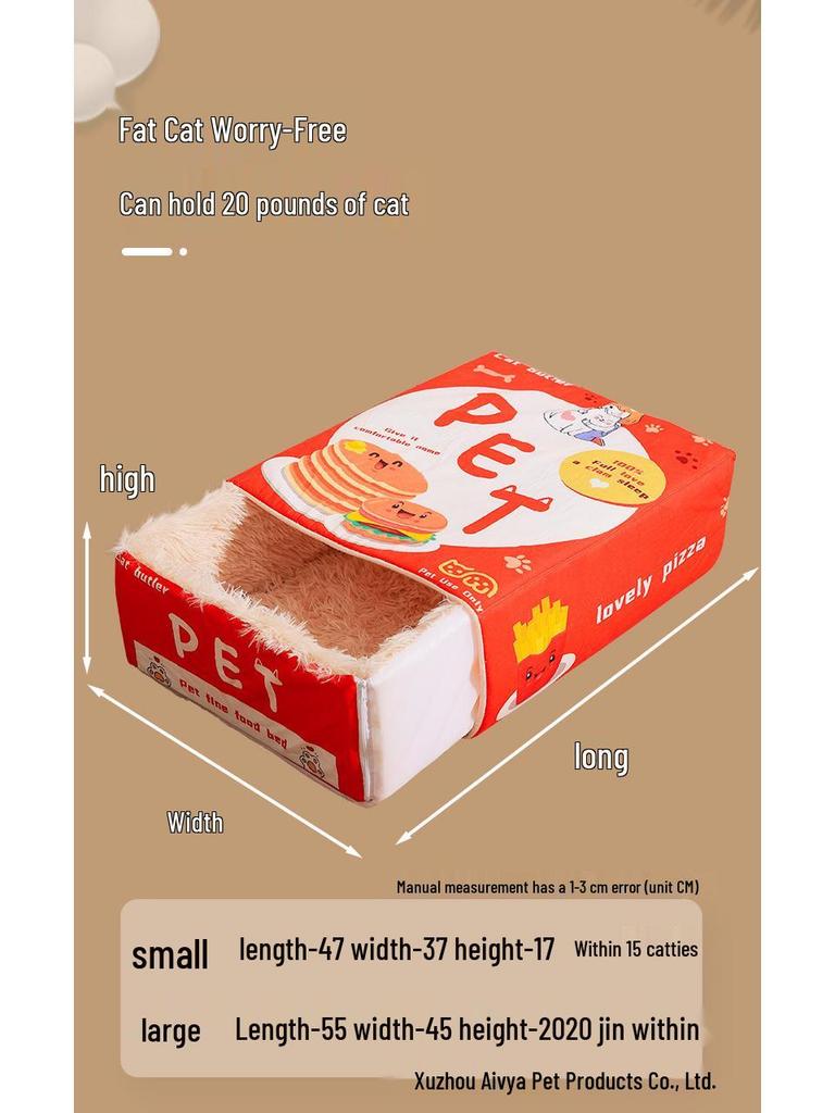 Four Seasons Universal Pet Bed: Removable, Washable, Rectangular, Enclosed Design for Cats & Dogs.