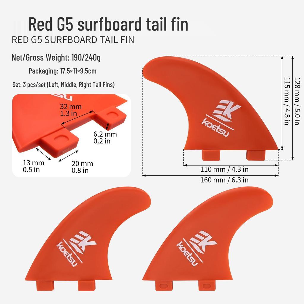 KOETSU SUP Tail Fin: Left & Right Rudders FCS Keel2 for Paddleboard/Surfboard (2nd Gen)