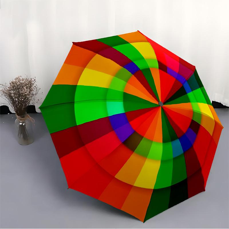1pc Color Wheel Automatic Opening/Closing Umbrella with Operation & Windproof Canopy - Folding Design yy260311051