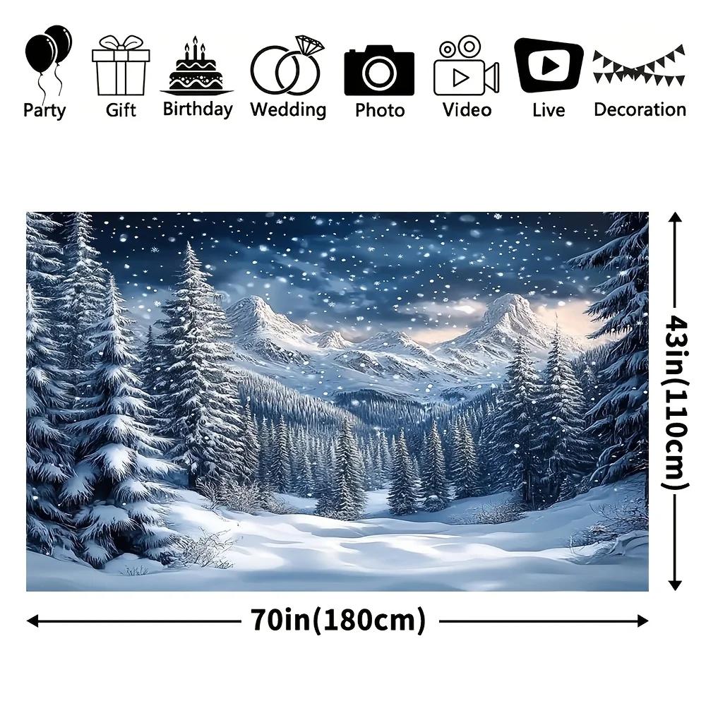 Christmas Mountain Scenery Photography Backdrop, Made of Durable Polyester Material, Suitable for Holiday Parties and eventsZL