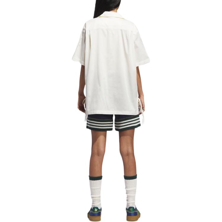 adidas Originals X Clot Collaboration Bowling Fashion Minimalist Versatile Short Sleeve Shirt Unisex Shirts Off-White JP1599