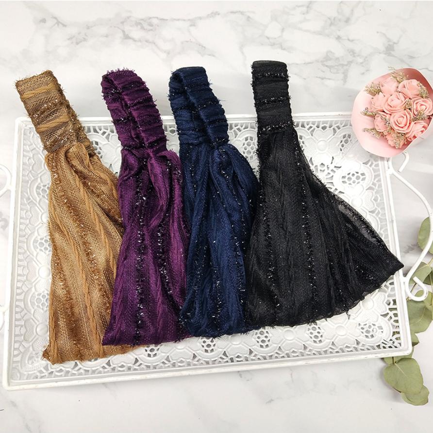 Women Fabric Headband Wide Lace Hair Bands Headdress Fashion Glitter Headbands Hair Accessories Fo Girls Hair Styling Tools Gift