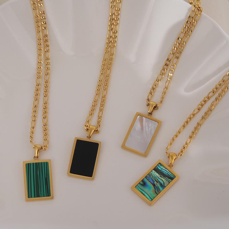 Fashion Jewelry Colorful White Shell Necklace Rectangle Pendant Necklace Stainless Steel Necklace