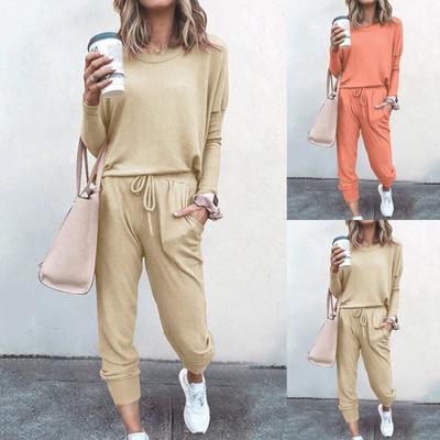 Women Fashion Solid Pullover Long Sleeve Bandage Loose Pants Sweatsuits