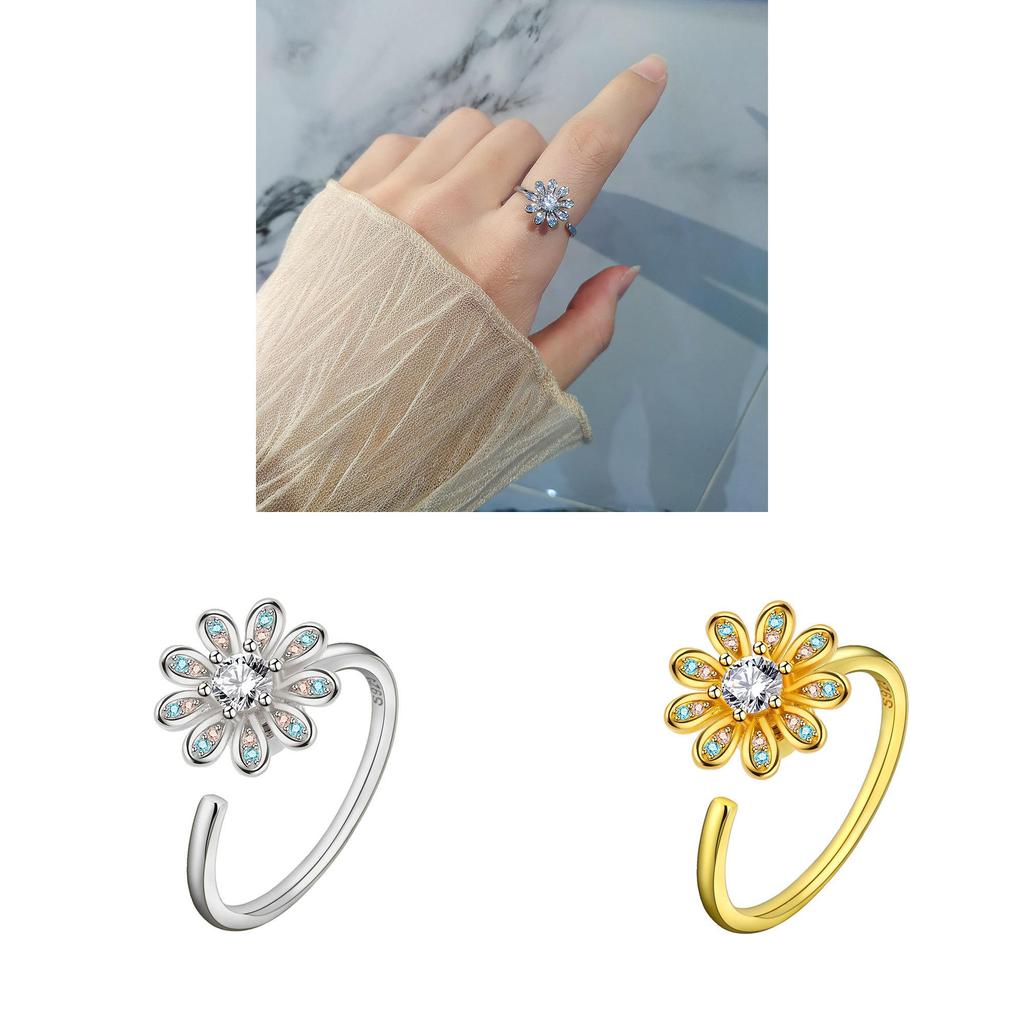 Adjustable Flower Ring With Cubic Zirconia For Elegant Women Fashion Jewelry