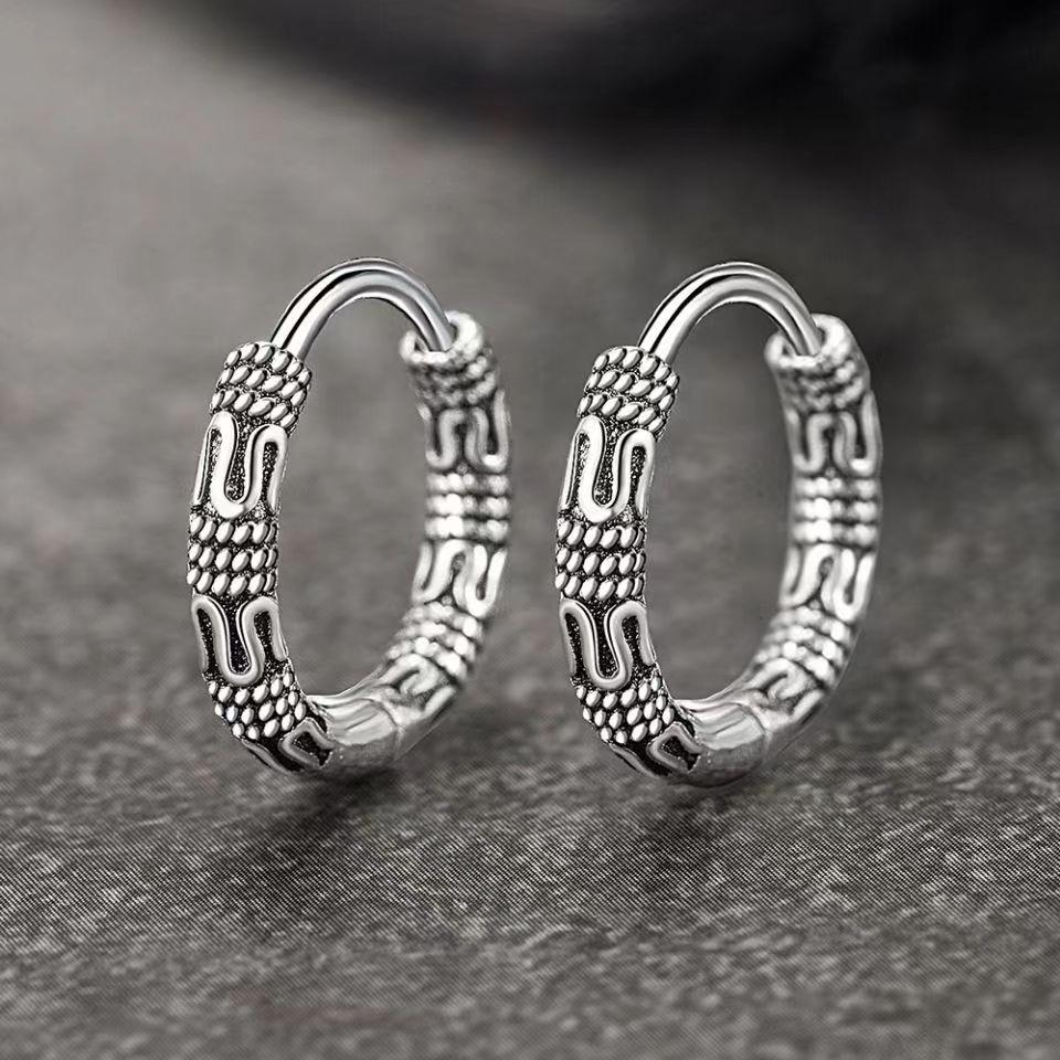 Vintage Cool Huggie Hoop Earrings Stainless Steel Hypoallergenic Earrings for Men Women Indian Boho Jewelry
