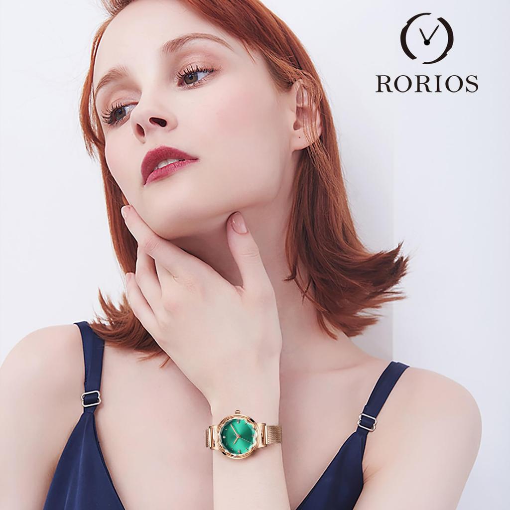RORIOS Women's Watch Waterproof Fashionable Peacock Green Quartz Analog Steel Mesh Band Simple Casual Student Wrist Watch Green