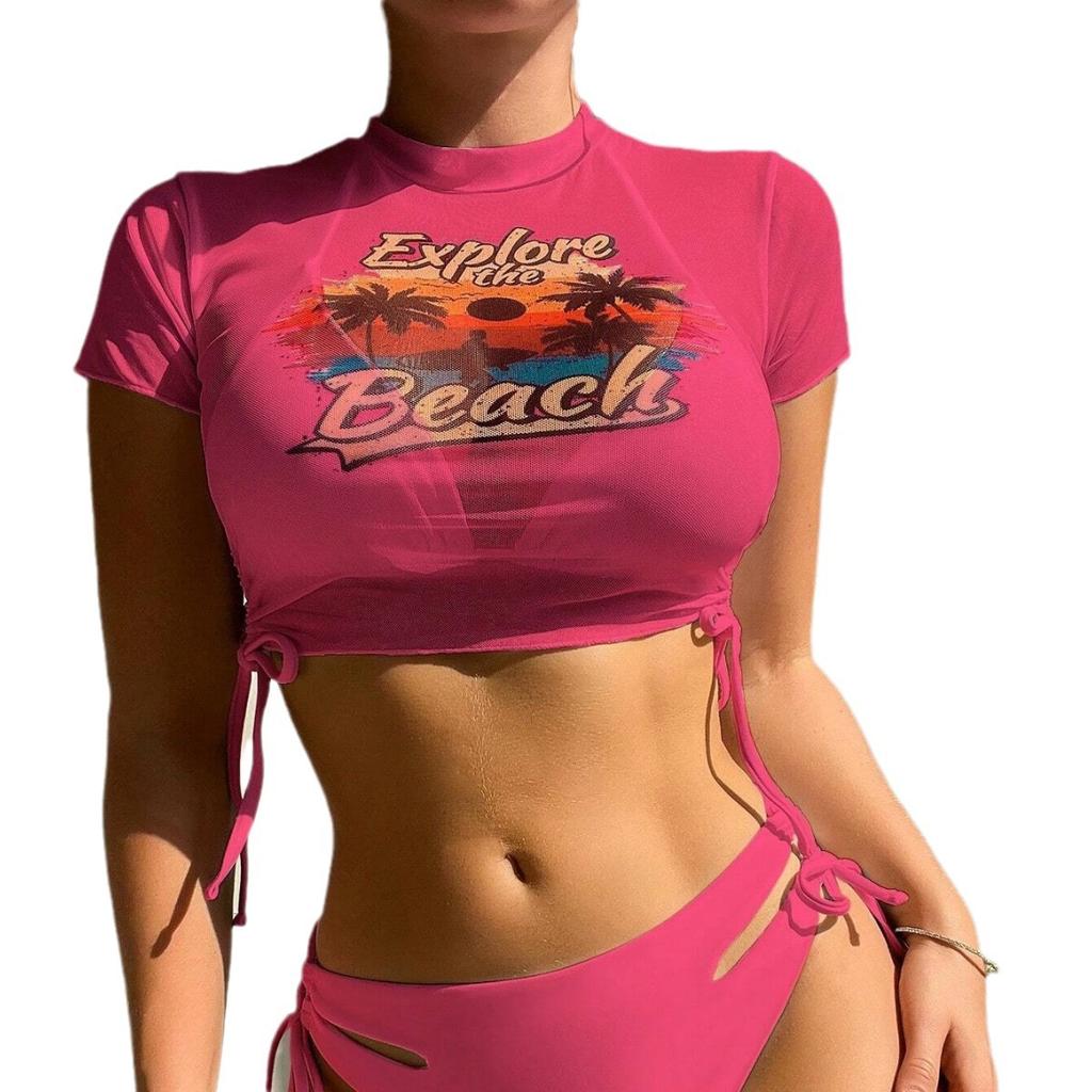 European And American Swimsuit Suit Short-Sleeved Shirt New Split Bikini Swimsuit Women'S Bikini