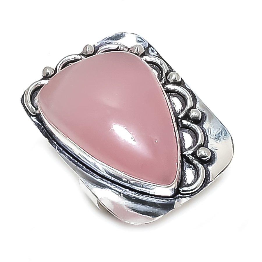 

Rose Quartz Gemstone Handmade 925 Sterling Silver Jewelry Ring Size 10 u5Z32