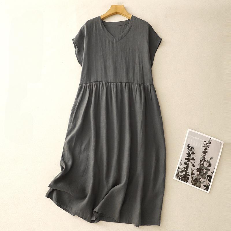 

Летнее Новое Платье Женское Большого Размера Лоскутное На Плечах С Коротким Рукавом 2XL темно-серого