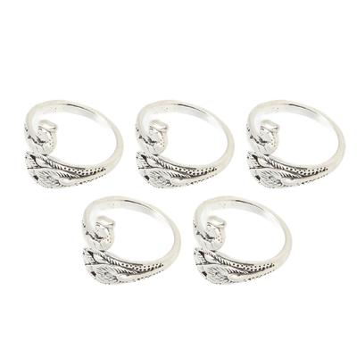 5Pcs Crochet Rings Silver Peacock Shape Unique Open Design Rust Resistant Light Weight Knitting