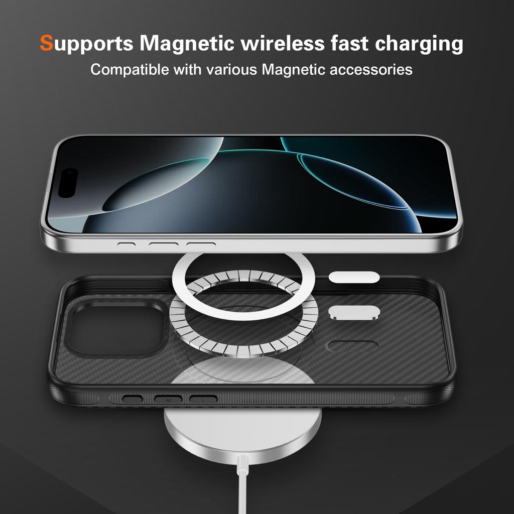 Carbon Fiber Texture Magnetic PC+TPU Frosted Clear Case For IPhone17 Pro Max Air 16 15 14Plus 13 12 for MagSafe Shockproof Cover