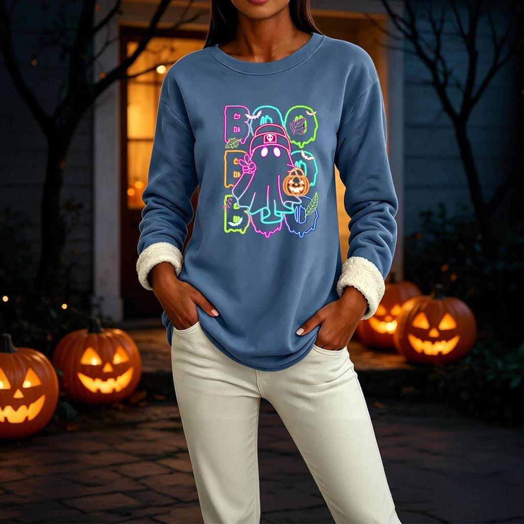 Women's Lined Long Sleeve Round Neck Halloween Sweatshirt Winter Casual Top