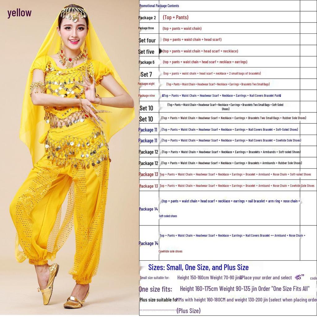 YX Belly Dance Costume Set: Ethnic Indian Dance Pants & Highlights Stage Performance Outfit