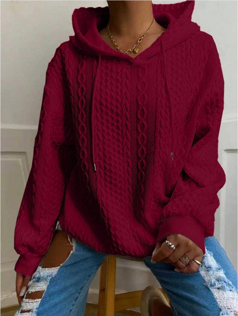 European & American Women's Casual Jacquard Loose Hooded Knit Sweatshirt