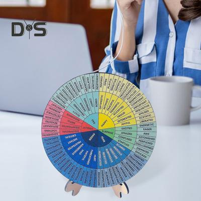 Gefühlsrad, Holz, Emotionsregulierungsdiagramm mit Ständer, Therapiewerkzeug für psychische Gesundheit, Emotionen, für Klassenzimmer, Büro, Schreibtischdekoration