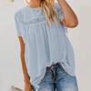 Women Fashion Lace Short Sleeve Casual T-shirt Round Neck Loose Top