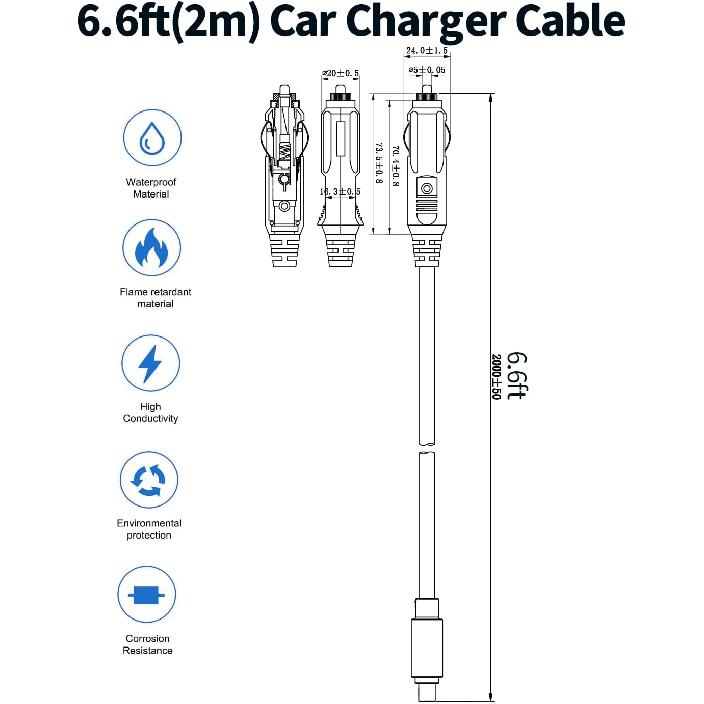 DC8020 Autoladekabel 2M 16AWG für Jackery tragbare Powerstation Explorer 1000 v2/2000 v2, 15A Zigarettenanzünder zu 8mm DC-Stecker Netzkabel