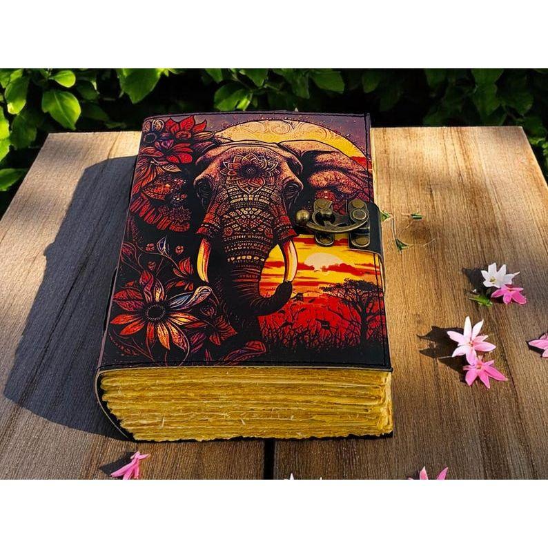 Handmade Elephant Mandala Leather Spiritual  Journal with Lock Boho Notebook Writing Journal for Writers, Artists Gift for Women