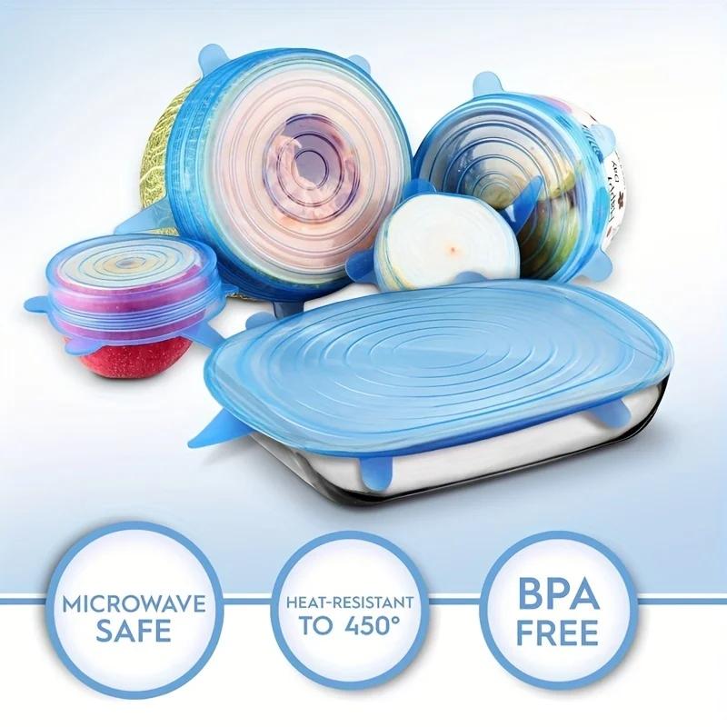 12pcs Silicone Cover Stretch Lids Reusable Airtight Food Wrap Cover Keeping Fresh Seal Bowl Stretchy Wrap Cover Kitchen Cookware