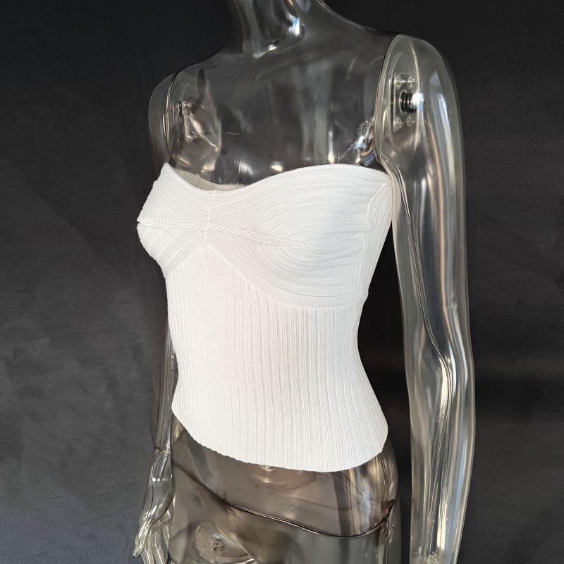 Knit Sexy Backless Tube Top For Women Summer Slim Fashion Ribbed Cropped Top Hot Girls Beach Sexy Off Shoulder Knitted Bustier Ladies Corset Tops