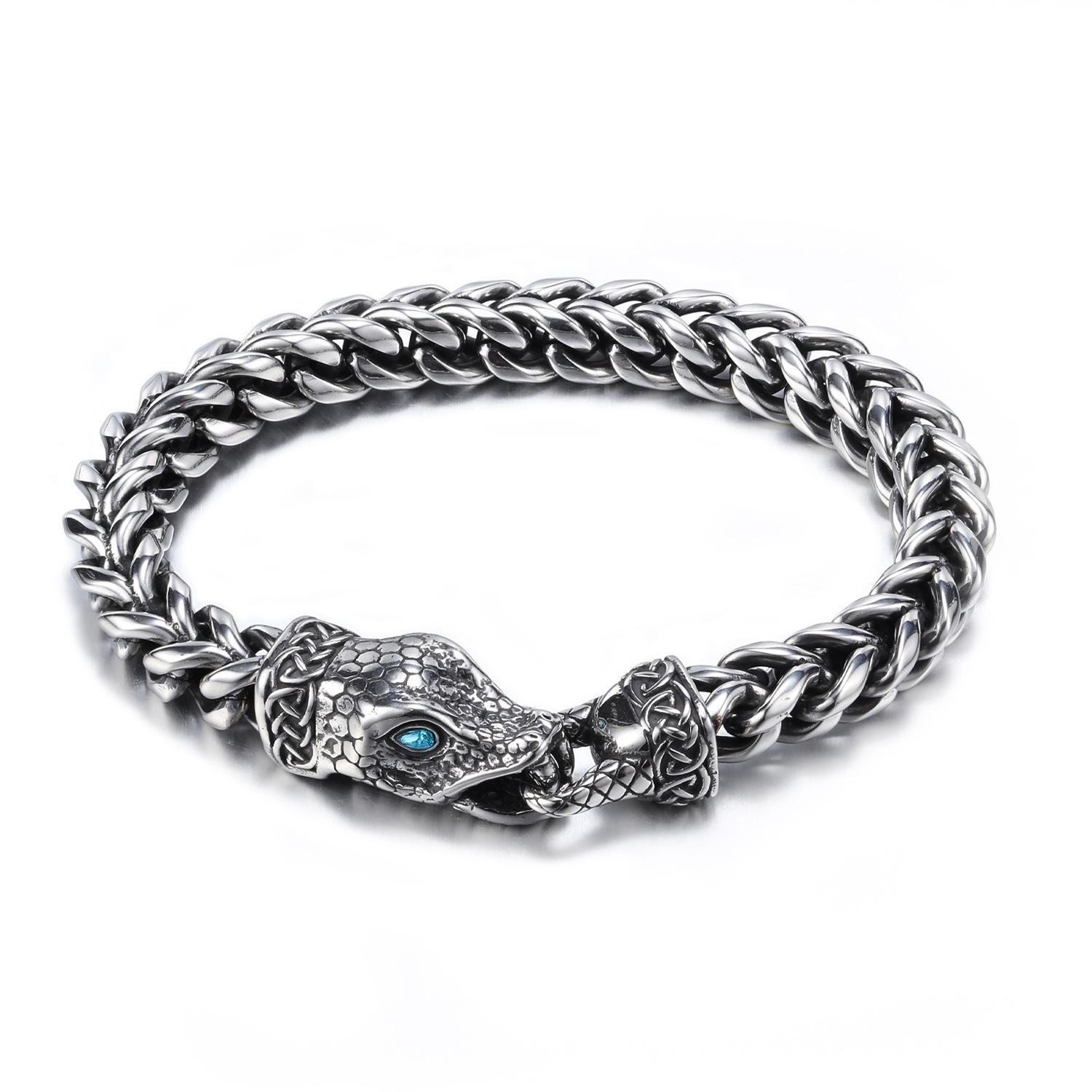 

European American New Dark Snake Head Stainless Steel Bracelet Men s Thick Chain Retro Punk Style Personalized Trendy Accessory