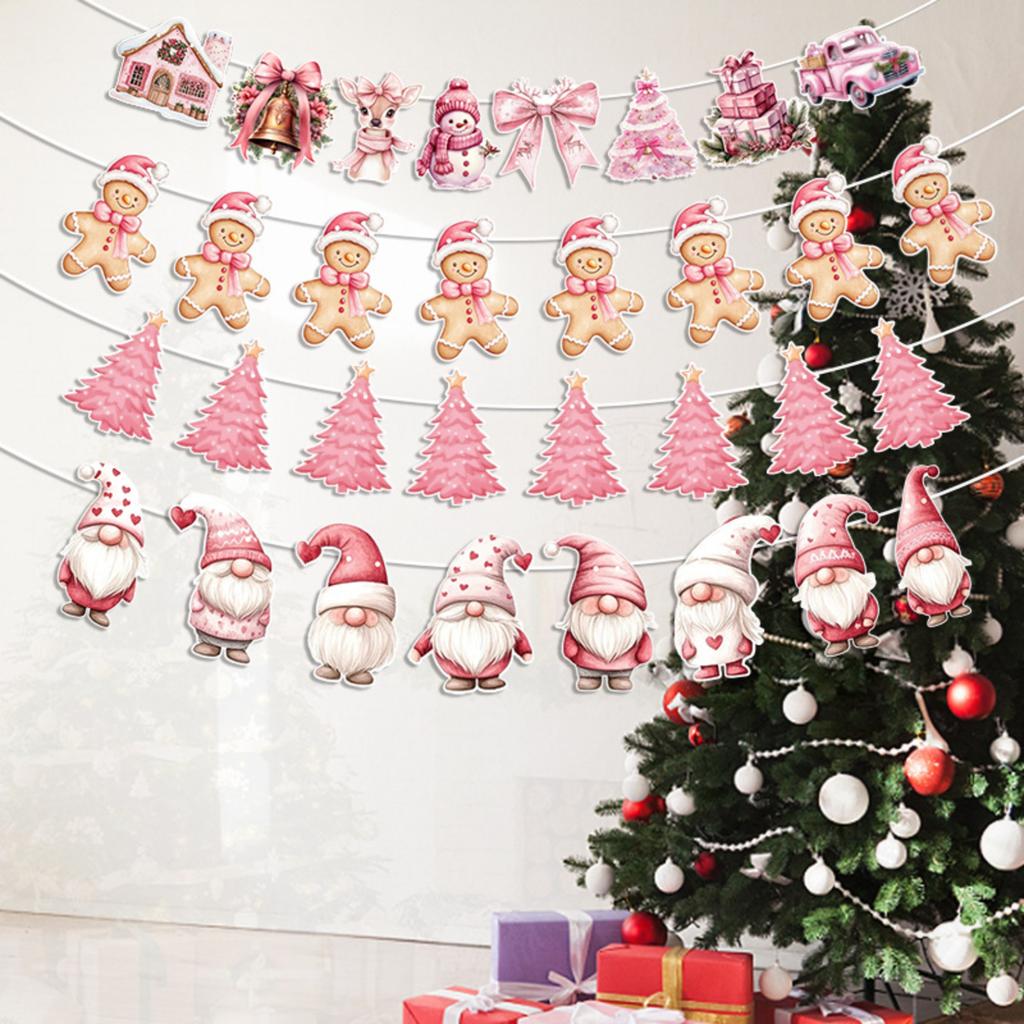 Christmas Decorations, Flag-Raising, Scene Atmosphere Setting, Decorative Ribbons, Hanging Ornaments, Hanging Decorations, And Colorful Flags