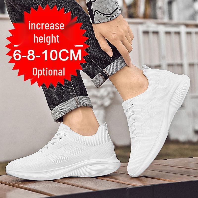 Stylish Men's Lightweight Flyknit Running Shoes with 8CM Hidden Lift, Large Sizes Available