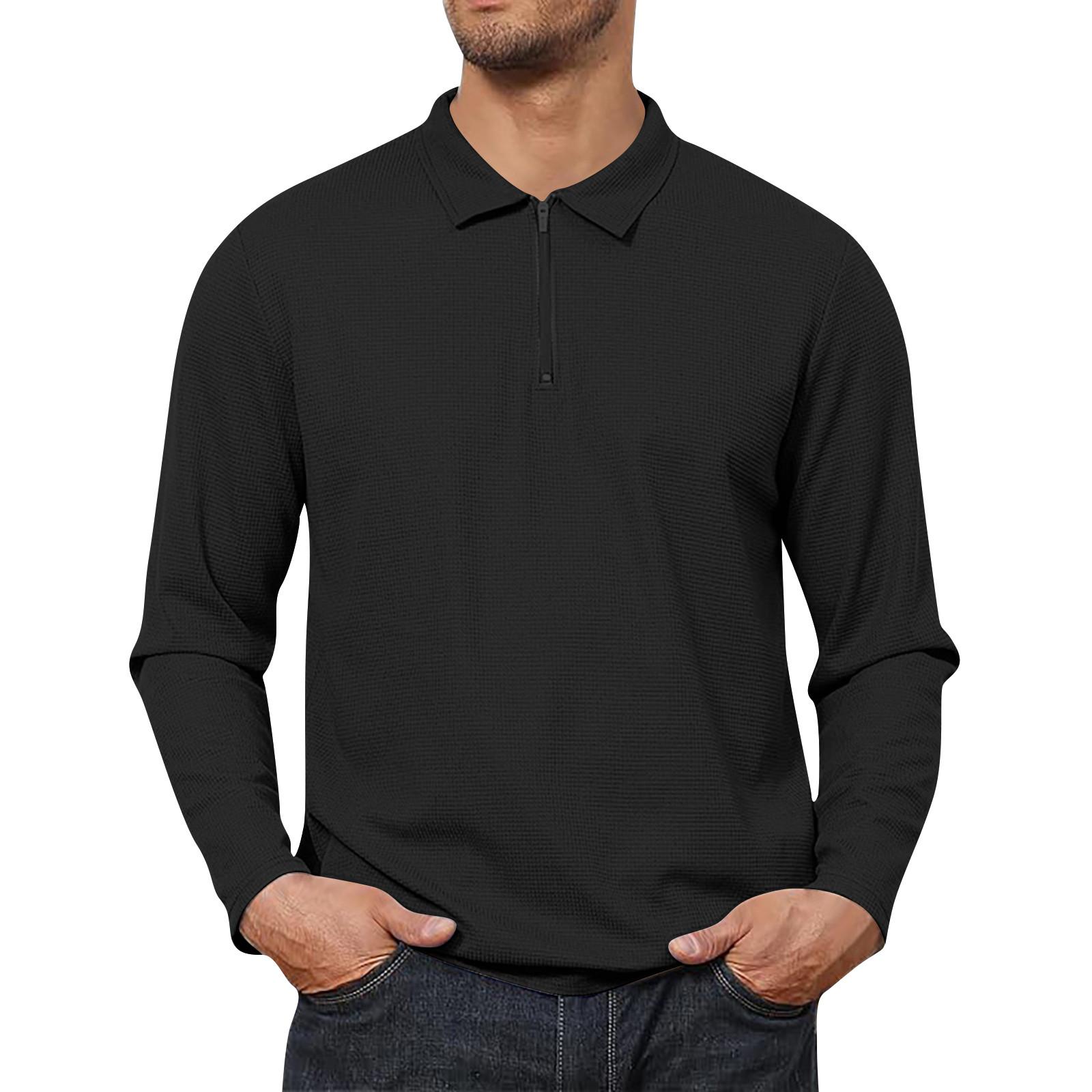 

Мужская рубашка для гольфа, повседневная спортивная, с V-образным вырезом, ребристый воротник, с длинным рукавом, модная, повседневная, однотонная, однотонная, весна-лето, стандартная посадка L чёрный